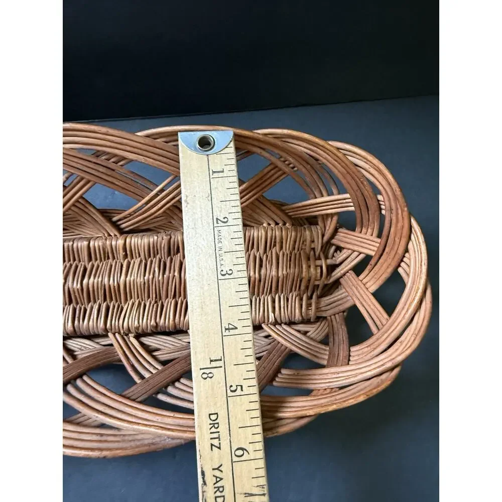Vintage Woven French Country Bread Basket Wicker Rattan Cottagecore Farmhouse